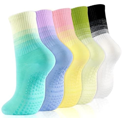 GIAG.IO Cute Pilates Socks, Pilates Socks with Grips 5 Pairs for Women Non-slip Yoga Sock Size 7-9 for Barre Ballet Barefoot Workout (Multicolor)