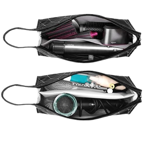 BAGCRAZY Leather Travel Case Travel Case Compatible with Dyson Airwrap Styler, Portable Waterproof Organizer Bag for Shark FlexStyle Attachments Storage, Dark Black