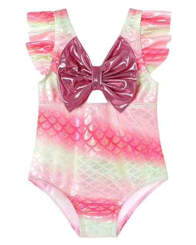 Ghteas Toddler Short Sleeve One Piece Ruffle Swimsuit for Toddler Girls Baby Girl Rashguard Shirt with Adjustable Shoulder Strap Bowknot Baby Girl Bathing Suit 24 Months