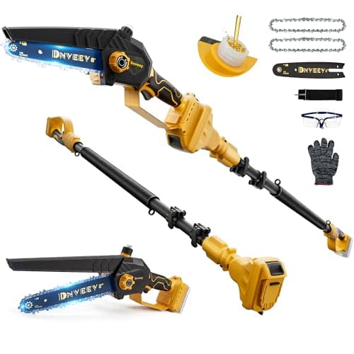 Dnveey 8-Inch Cordless Pole Saw for Tree Trimming, Compatible with DeWalt 20V Max, 15.6FT Extendable 2-in-1 Mini Chainsaw & Tree Trimmer, 800W Brushless [Tool Only - No Battery]