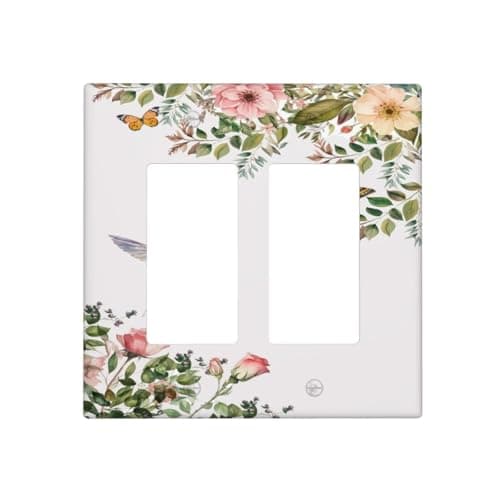 Bird Floral Green Leaves Hummingbird Double Rocker Light Switch Plates Outlet Covers Decorative Electrical Wall Plate Receptacle Switchplate Decorate Plug Cover For Bathroom Kitchen 4.6 * 4.5 Inch