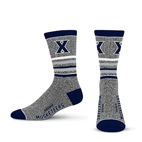 For Bare Feet Mens NCAA Xavier Musketeers 5 Star Crew Sock Marble Grey Large