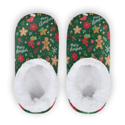 Green Christmas Boys Slippers Girls Winter Shoes Kids Coral Fleece Slipper Child Slipper Socks for Indoor Outdoor Anti Skid Home Shoe XS