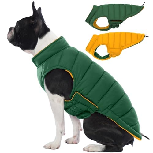 Lelepet Reversible Dog Coat Waterproof Dog Jacket Windproof Puffer Vest for Winter Warm Lightweight Coats for Small Dogs Adjustbale Hook & Loop Pet Apparel with Leash Hole, Chihuahua, Green, XS