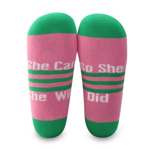 JNIAP 2 Pairs Sorority Socks with Pink and Green Paraphernalia Graduation Gift She Can She Will So She Did Jewelry (Pink and Green Socks)