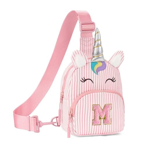 Viverte Birthday Gifts for Girls Personalized Initial Fanny Pack Small Sling Bag Cute Letter Purse for Girls(Light pink-M)