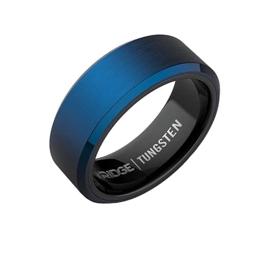 The Ridge Alpine Navy Beveled Ring Comfort Fit Wedding Band - 13