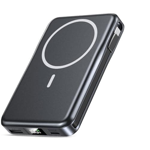 Magnetic Portable Charger 10000mAh, 20W Power Bank with Built in Cable
