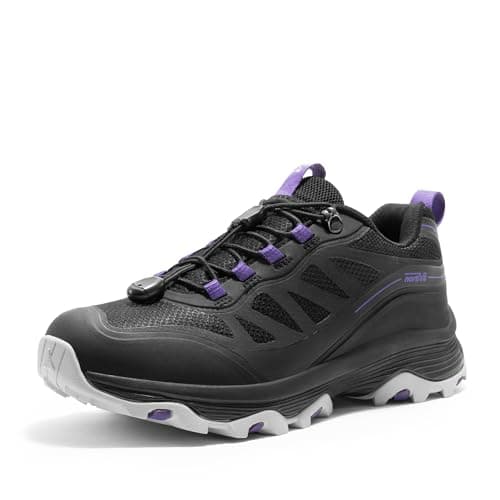 NORTIV 8 Women's Waterproof Hiking Shoes Quick Laces Outdoors Walking Trekking Camping Tennis Sneakers Canyon,Size 8.5,Black/Purple,SNHS241W