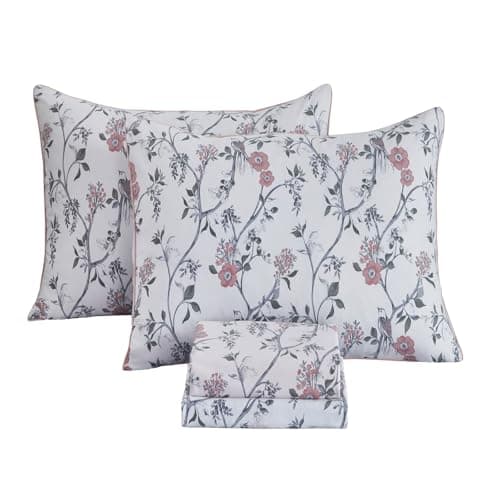 FADFAY Sheets Set Twin Rustic Bird Floral Bed Sheets Set Vintage Botanical Bedding Shabby Branches Leaves Bedding Collections 100% Egyptian Cotton Breathable Soft 17.7" Deep Pocket 4Pcs, Twin Size