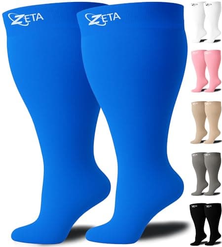 Zeta Wear Plus Size Compression Socks for Women and Men 3XL (Blue), Wide Calf Knee-High 15-19 mmHg Graduated Support, Easy-On Cuff, Fits Calves to 26 inch / 66 cm
