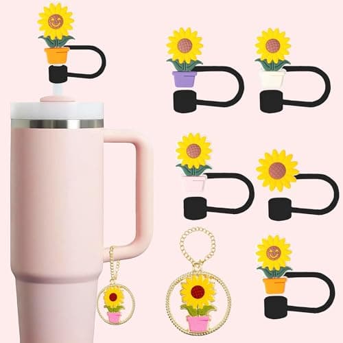 Sunflower Straw Topper, 10mm (0.4in) Flower Straw Topper, Covers for Stanley Cup - Sunflower Accessories, Decor, Stuff, Things, Birthday Decoration, Gifts for Lovers, Women, Kids, Girls
