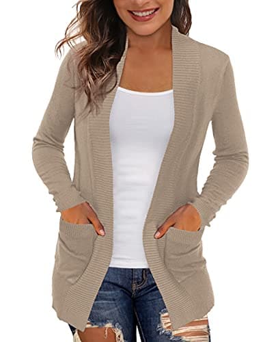 REDHOTYPE Womens Cardigans with Pockets Casual Long Sleeve Open Front Cardigan for Women, Camel Heather, Small