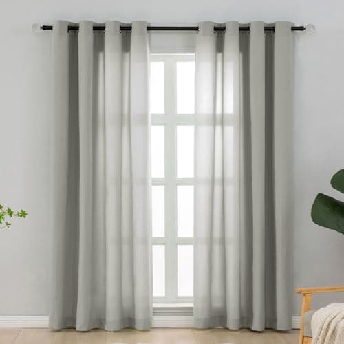 L.Z.E Non-See-Through Privacy Curtains 84 Inches Long 2 Panels Set, Light Filtering Curtains for Living Room Bedroom Doorway Divider, Grey Window Panels Grommet Top