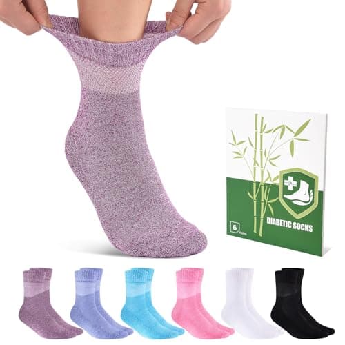 Cirorld Bamboo Viscose Diabetic Ankle Socks for Women, Non Binding Wide Top