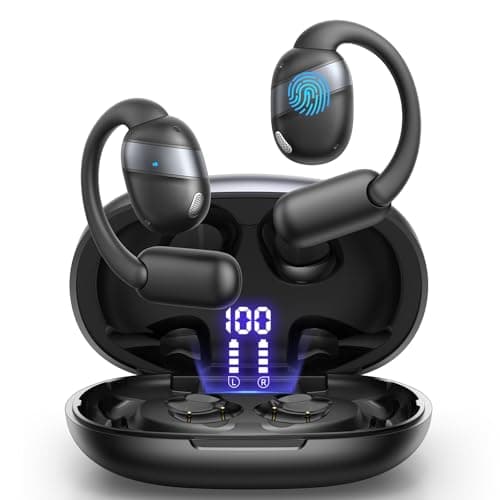 Open Ear Headphones Earbuds Wireless, 5.4 Bluetooth Ear Buds with Digital Display, Ultra-Comfort, Clear Calls, Powerful Sound, 50H Playtime, IPX4 Waterproof Sports Earphones for Running & Workouts