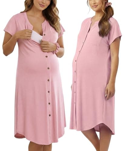PATPAT Maternity Nursing Dress, Womens Button-Down Dress,Light Pink,L