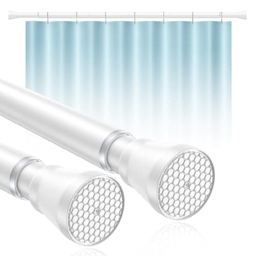 2Pack Shower Curtain Rod 45-77 Inch Adjustable Shower Rod White Tension Rod Spring Curtain Rod Rust Proof Shower Rods for Bathroom White Curtain Rods No Drilling