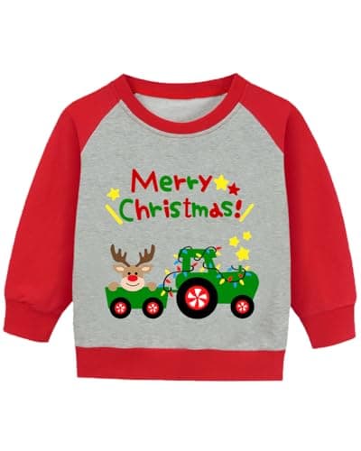 DDSOL Toddler Boy Christmas Sweatshirt Ugly Xmas Shirt Clothes Raglan Long Sleeve Colourful Bulb Merry Christmas Reindeer Truck Holiday Kids Sweater Tops 2T