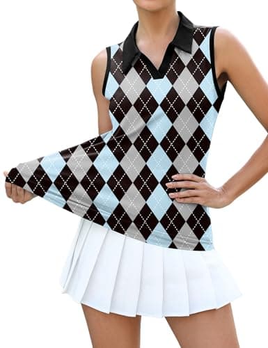 LOMON Golf Shirts for Women Summer Sleeveless V-Neck Polo Collared Ladies Athletic Tank Top Workout Printed Quick Dry Hiking Tennis Shirts