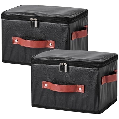 VinneGenzz 2PCS Storage Bins Boxes with Zipper Lid PU Leather Fabric Basket