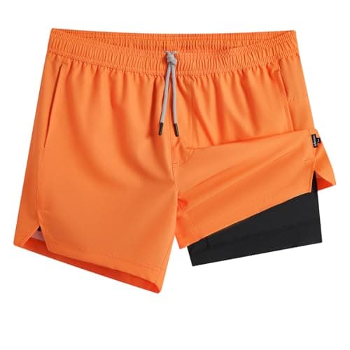 maamgic Mens 5'' Athletic Shorts 2 in 1 Running Vibrant Orange Medium