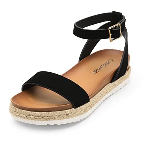 DREAM PAIRS Women's Open Toe Platform Espadrille Wedge Sandals Comfortable One Band Dressy Casual Sandals for Women,Size 5.5,Black/Nubuck,KATHY