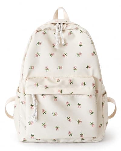 Floral Backpack,15.6 Inch Laptop Backpack for Women, Water Resistant Nylon Daypack for Travel, Hiking, College, Casual Daily Use, Lightweight Durable Floral Print Rucksack