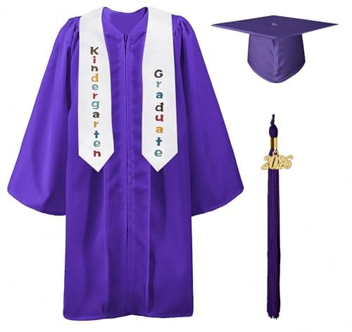 GraduatePro Kindergarten Graduation Cap and Gown Stole Package 2026 Tassel Set for Kids Purple 33