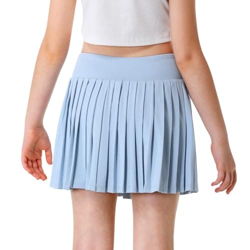 BELEROY Girls Pleated Skirts with Shorts Elastic Girls Tennis Skirt with Pockets Athletic Golf Skirts Skort Casual(Blue,XL)