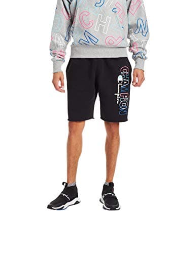 Champion Men's 10 Inch Reverse Weave Cut-Off Shorts, Block Logo, Black, Medium