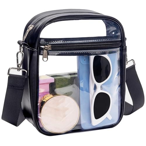 Paxiland Clear Bag for Stadium Events, 8.7"x7"x3"PU Leather Clear Purse