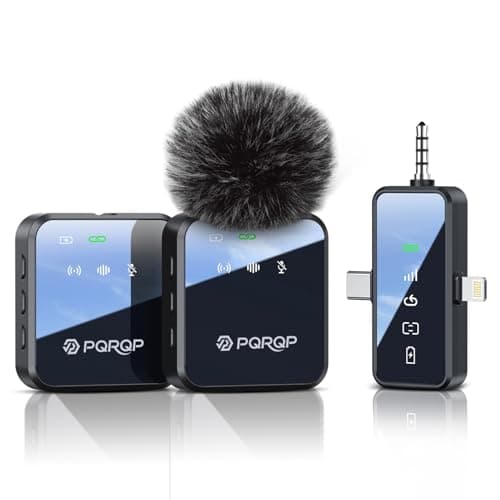 PQRQP 3 in 1 Wireless Lavalier Microphone for iPhone Android & Camera, Mini Clip-On Mic for Video Recording TikTok YouTube Interview, Noise Cancelling, 328ft Range, 18H Battery