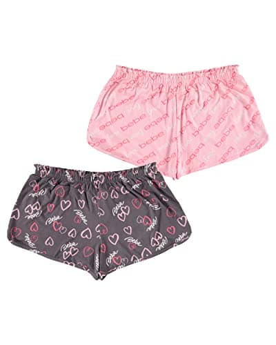 bebe Womens Pajama Shorts 2 Pack - Elastic Waist Sleepwear Lounge Yoga Shorts (Light Pink, Plus Size 1X)