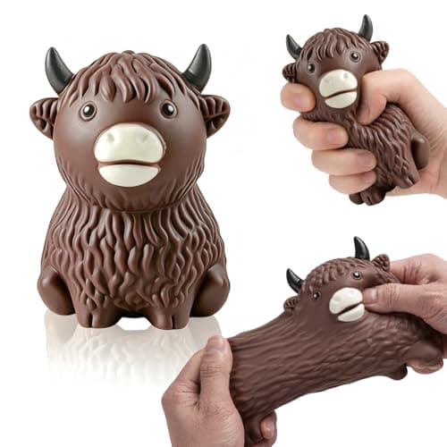 1 Pack Highland Cow Squishies Fidget Toy,Soft Slow Rising Stress Relief Ball,Cute Sensory Squeeze Toy for Cow Lovers,Anxiety Relief Desk Decor(Dark Brown)