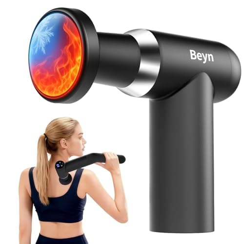 Beyn Hot & Cold Therapy Massage Gun with Detachable Long Handle - Deep Tissue Percussion Massager for Back Pain Relief, 6 Speeds & 6 Heads, LCD Display, USB-C Rechargeable, Quiet Muscle Massager