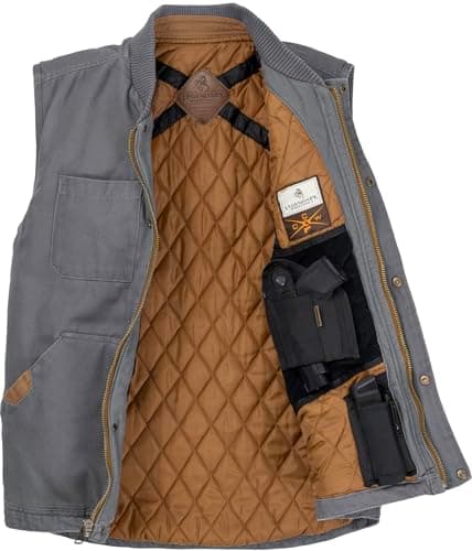 Legendary Whitetails Mens Concealed Carry CCW Canvas Two Holster Vest, Charcoal, SML