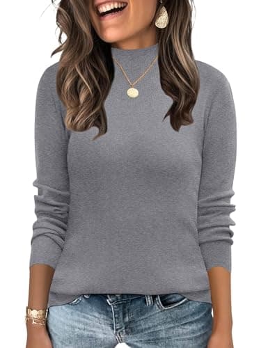 LOMON Pullover Sweaters for Women Mock Turtleneck Long Sleeve Top Dressy Casual Lightweight Knitted Sweater Woman Basic Undershirts Grey