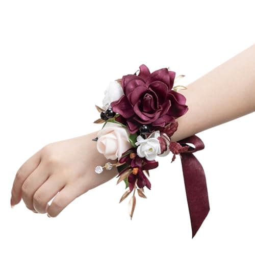 Ling's moment 2pcs Prom Wrist/Shoulder Corsage, Marsala & Burgundy