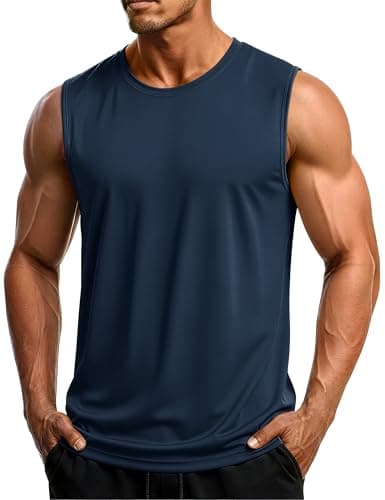 MAGCOMSEN Men's Workout Tank Top Dry Fit Sleeveless Muscle Shirt Bodybuilding Tank Tops UPF 50+ Summer Beach Tank Tops Navy S