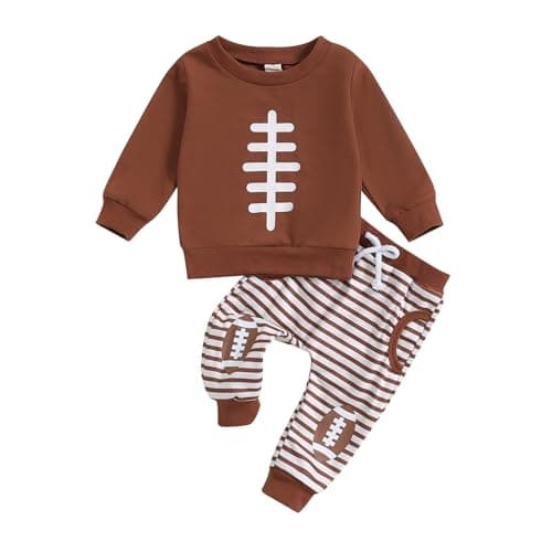 allshope Baby Boy Fall Clothes Set Long Sleeve Football Print Sweatshirt Pants Toddler Infant Outfits 6 12 18 24 Months 2T (Brown, 12-18 Months)