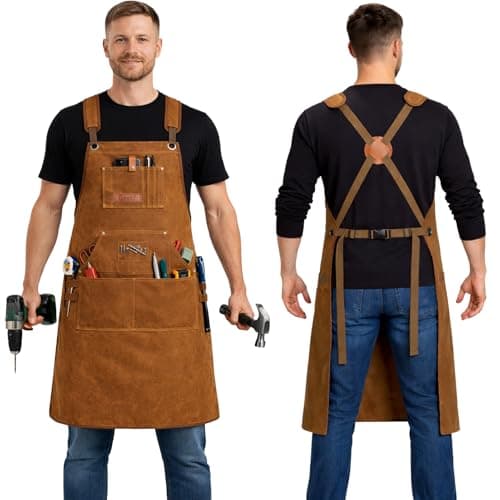 Woodworking Apron for Men 16oz Waxed Canvas Work Aprons Tool Apron with 10 Tool Pockets Gifts for Woodworkers, Carpenters S-3XL Mens Aprons Gifts for Dad, Gifts for Men Christmas, Dad Gifts (Khaki)