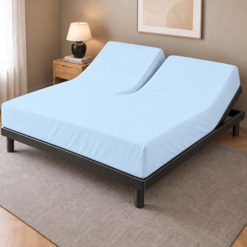 1 PC Top Split King Fitted Sheet for Adjustable beds, 34" Split, Light Blue