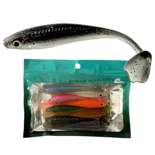 Soft Plastic Baits with Rolled & T-Shaped Tails - Realistic Paddle Tail Swim Baits for Bass Fishing, Saltwater & Freshwater Lures (8Pcs Color Mixing，3.35“，0.19 oz)