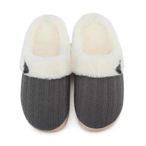 NineCiFun Women's House Slippers Fuzzy Bedroom Slippers Memory Foam Home Shoes Indoor Outdoor Slip on Scuff with Warm Plush Faux Fur Lining size 13 14 dark grey