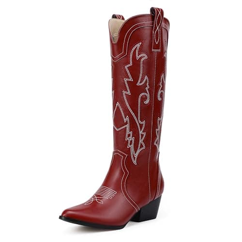 IDIFU IN2 Cowboy Boots for Women Cowgirl Western Tall Boot(Red, 8.5)