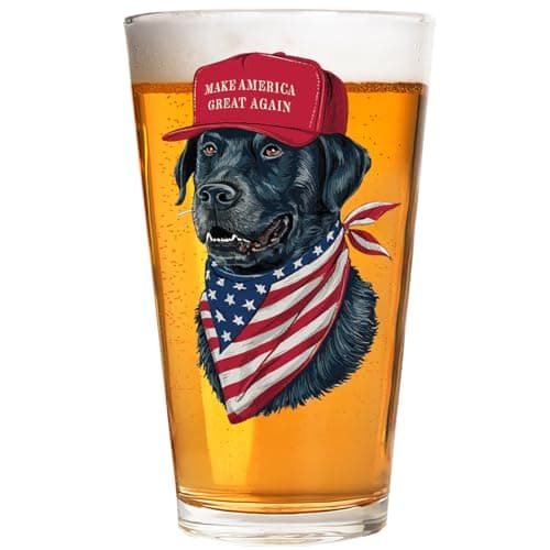 Patriots Cave Americana Black Lab 16 oz Beer Glass Gift for him - Made in the USA & Dishwasher Safe