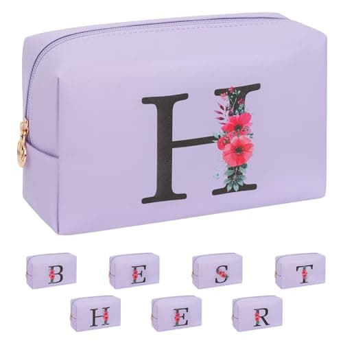 Initial Makeup Bag for Women, Travel Makeup Bag Small Cosmetic Bag, Birthday Gifts for Girls and Women, Teen Girls Gifts Trendy Stuff, Personalized Gifts for Grandkids Teacher Friends Bride Bridesmaid