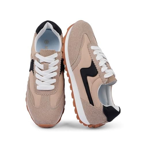 VIUGJNEX Tan Sneakers Women Tennis Shoes for Women Tan Comfortable Lace Up Slip On Walking Shoes Footwear Size 10