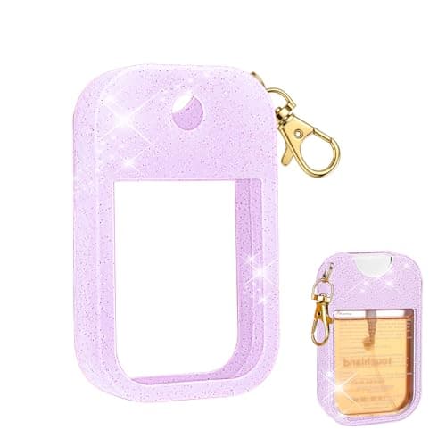 AIERSA Hand Sanitizer Spray Glitter Case Compatible with Touchland, Silicone Hand Sanitizer Case Holder with Keychain for Touch Land Mist 1FL. OZ(Glitter Sequin Purple)